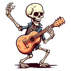 skeleton playing guitar, Halloween Skeleton Playing Guitar Illustration