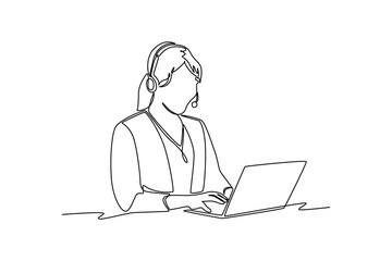 Continuous one line drawing customer service concept. Single line draw design vector graphic illustration.