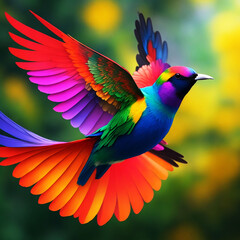 Obraz premium a colorful bird perched on a branch of a tree with leaves in the background and a blurry background behind it, with a blurry background of leaves and a green, with a. , AI Generative AI
