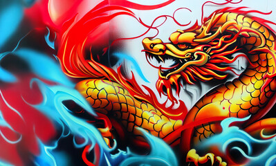 Oriental dragon graffiti with Generative AI.