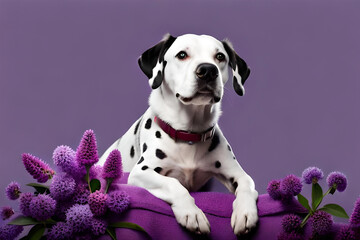 Dalmatian dog on lilac background