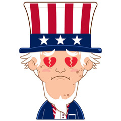uncle sam broken heart face cartoon cute for Independence Day
