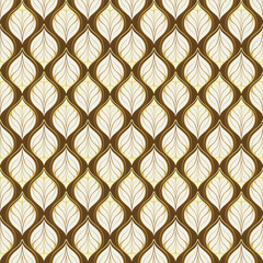 Fototapeta premium Seamless pattern with floral elements inspired by retro wallpaper designs in gold colors.