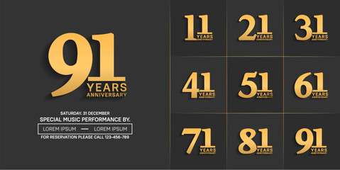 set of anniversary logo with gold number on black background can be use for celebration