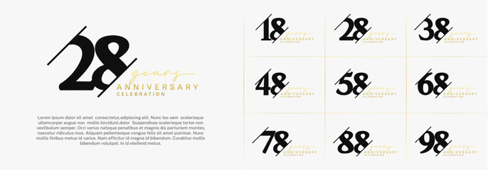set of anniversary logo with black and golden color can be use for celebration