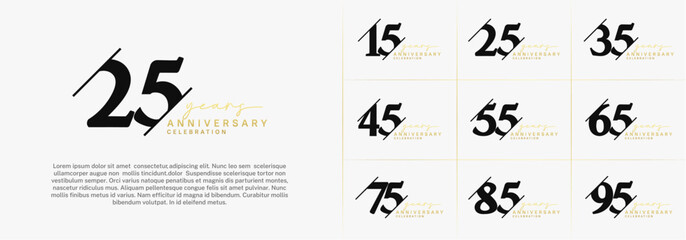 set of anniversary logo with black and golden color can be use for celebration