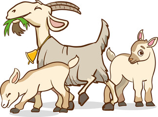 vector illustration of goat family.vector illustration of mother goat and her cubs