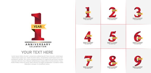 set of anniversary logo with red number and gold ribbon can be use for celebration