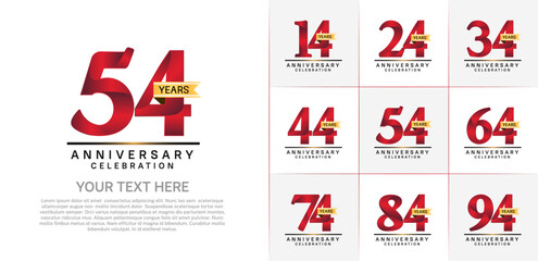 set of anniversary logo with red number and gold ribbon can be use for celebration