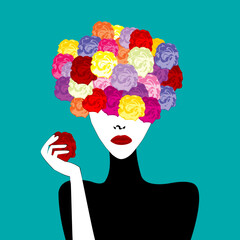 Stylized girl with roses on her head