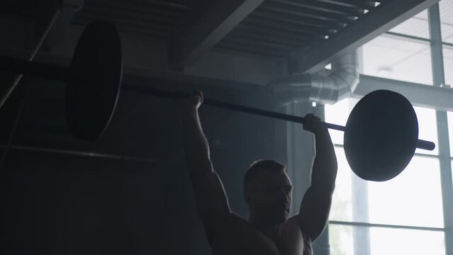 Deadlift Workout, Brawny Man With Bare Torso Lifting Barbell In Gym, Hard Training In Health Club
