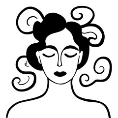 Woman face line art black and white minimal style for artwork