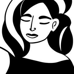 Woman face line art black and white minimal style for artwork