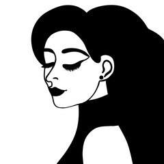 Woman face line art black and white minimal style for artwork