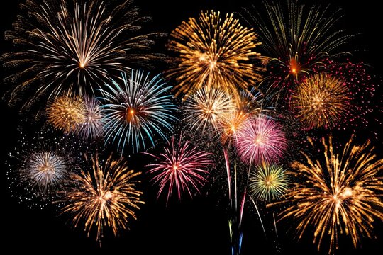 An Image Of Beautiful Fireworks Celebration On Black Background