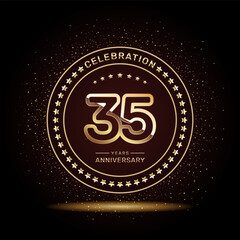 35 year anniversary logo design with double line numbers in gold color, vector template