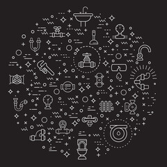 Simple Set of plumbing Related Vector Line Illustration. Contains such Icons as traps, drains, taps, hand tools, vise, pipe, connector, valve and Other Elements.