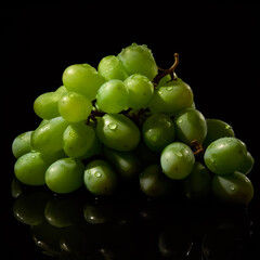 Ripe green grapes mockup and copy space with a black background, generative AI

