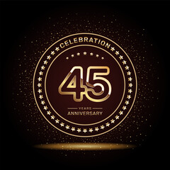 45 year anniversary logo design with double line numbers in gold color, vector template