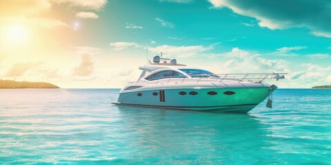 Fototapeta na wymiar ship luxury yacht floating in the turquoise sea, created with generative ai 