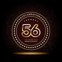 56 year anniversary logo design with double line numbers in gold color, vector template