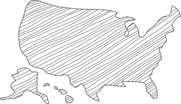 Hand drawn map of the United States of America. USA map sketch. US map hand drawing. Vector illustration.