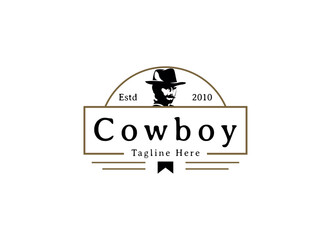 Vintage retro texas cowboy logo design template