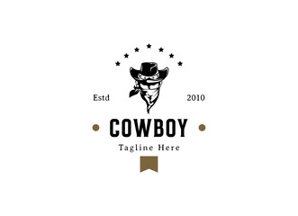 Vintage retro texas cowboy logo design template