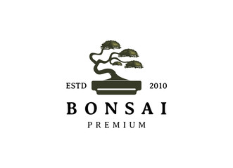 bonsai logo design silhouette icon vector