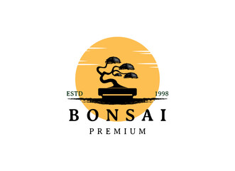 bonsai logo design silhouette icon vector