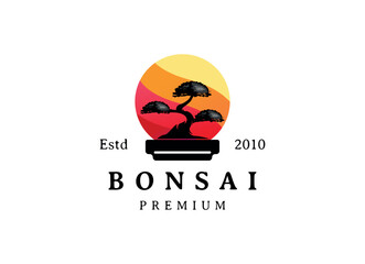 bonsai logo design silhouette icon vector
