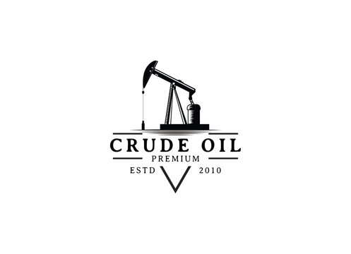Vintage Retro Crude Oil Mining Pump Machine Silhouette Logo design