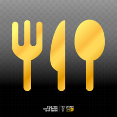 Gold fork, knife, spoon flat icon vector design. cute, minimalist and elegant cutlery