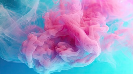 Dreamy Pastel Teal and Pink Smoke On Abstract Background