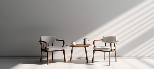 Modern coffee table, coffee, and chairs in a stylish room setup