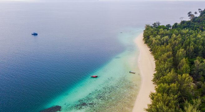 Aerial view of beautiful beach, tropical island in Koh Kradan, Thailand