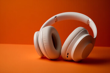 Headphone on orange background 