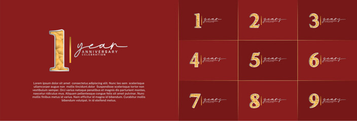 set of anniversary logo with golden number on red background can be use for celebration