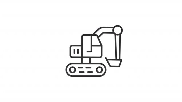 Excavator riding icon animation. Animated line industrial equipment. Construction machine. Heavy vehicle. Loop HD video with alpha channel, transparent background. Outline motion graphic