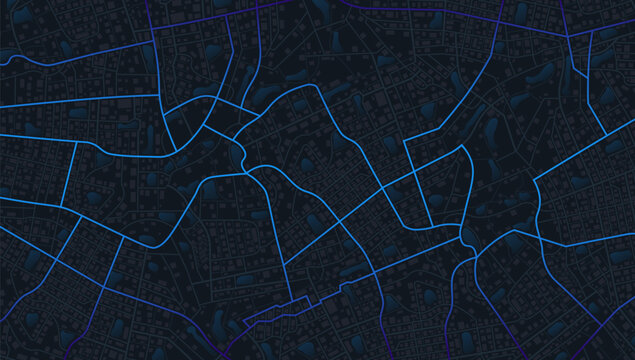 Decorative graphic tourist map. Abstract transportation background. Gps map navigation to own house. City top view. View from above the map buildings. Detailed view of city. Vector, illustration.
