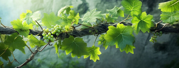 Im Einklang mit der Natur: Weinberg mit prächtigen Traubenblättern - obrazy, fototapety, plakaty