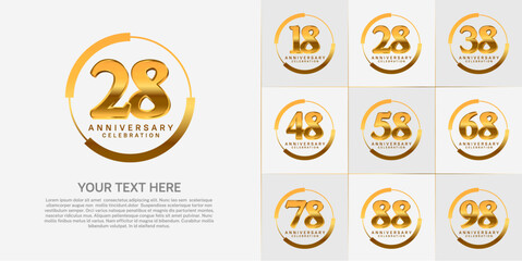 set of anniversary logo with golden number in circle can be use for celebration