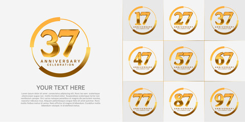 set of anniversary logo with golden number in circle can be use for celebration