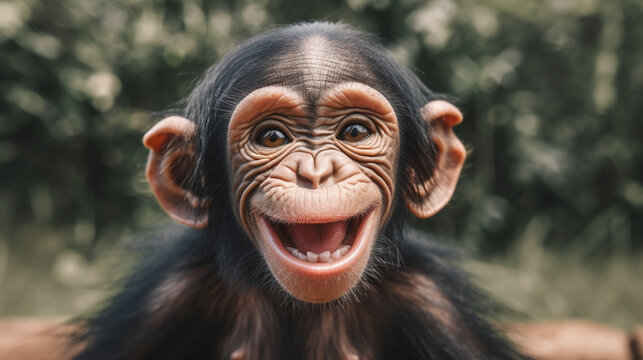 Lustiges Schimpansenbaby mit einem fröhlichen Gesicht