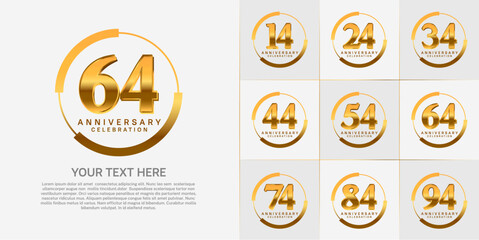 set of anniversary logo with golden number in circle can be use for celebration