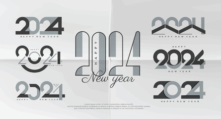 Big collection of new year 2024 logo text design. Collection of new year 2024 symbol for calendar, flyer and banner.