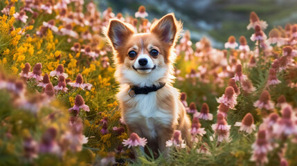 Ein Blumenfeld-Abenteuer mit einem bezaubernden Chihuahua