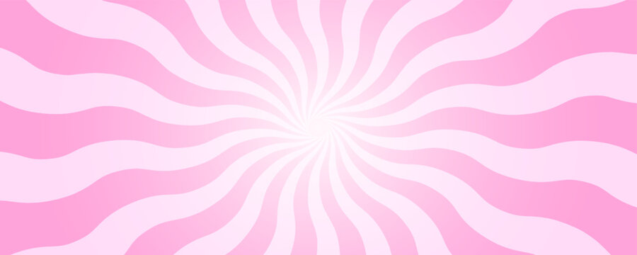 Undulate pink radial stripes background. Trendy retro y2k pattern. Rosy sunburst, explosion or surprise manga style effect. Bubble gum, lollipop candy texture. Vector illustration