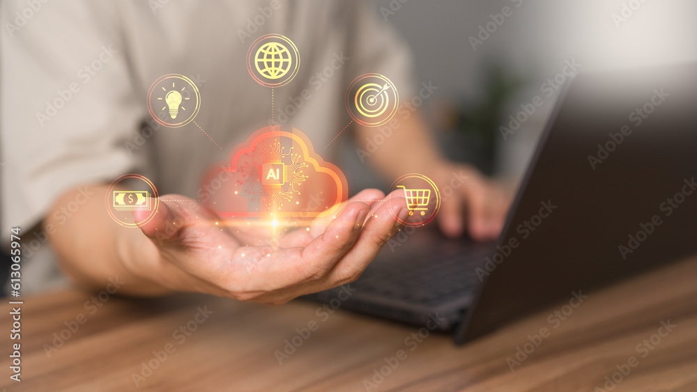 Poster Ai technology, cloud computing. Digital transformation change management, internet of things. Technology big data and business process strategy, Financial management and digital smart industry.