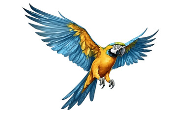 Colorful Blue and Yellow Macaw Parrot on a Transparent Background. Generative AI